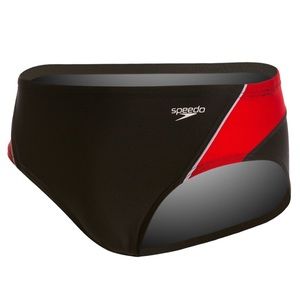 Men’s Speedo launch splice endurance + swim briefs black and red size 30